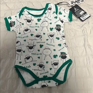 Faherty Green and White Sheep Print Kids Bodysuit